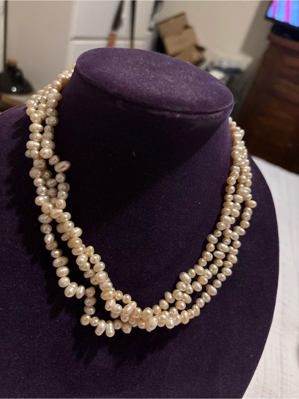 Classic Multi-Strand Cream Pearl Necklace by